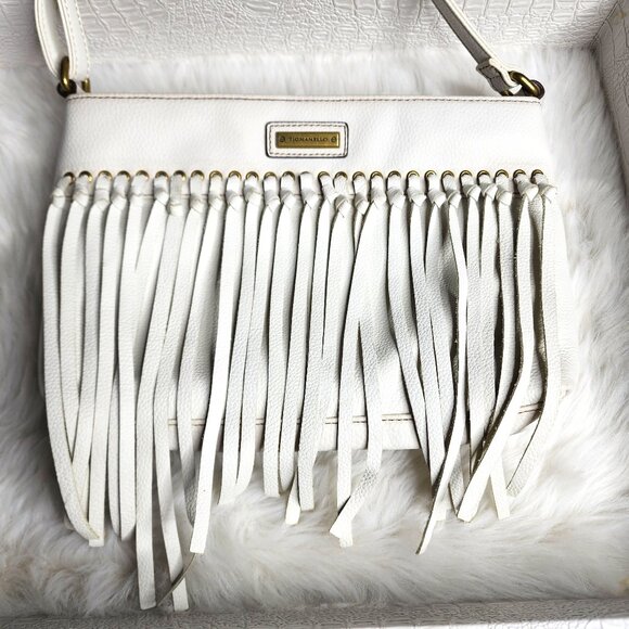 Gorgeous Tignanello white leather fringe shoulder/crossbody bag - Picture 1 of 7